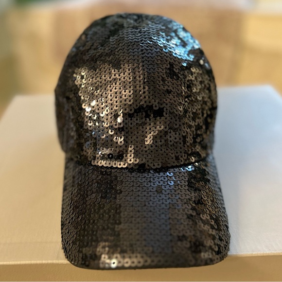 Sophia Collection Black Sequined BallCap! New, Elastic Ponytail Vent. Glam, Fun! - Picture 3 of 6